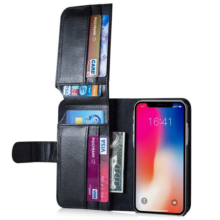 Multi Card Slots PU Leather Protection Mobile Phone Case with Stand for iPhone X - Black-7