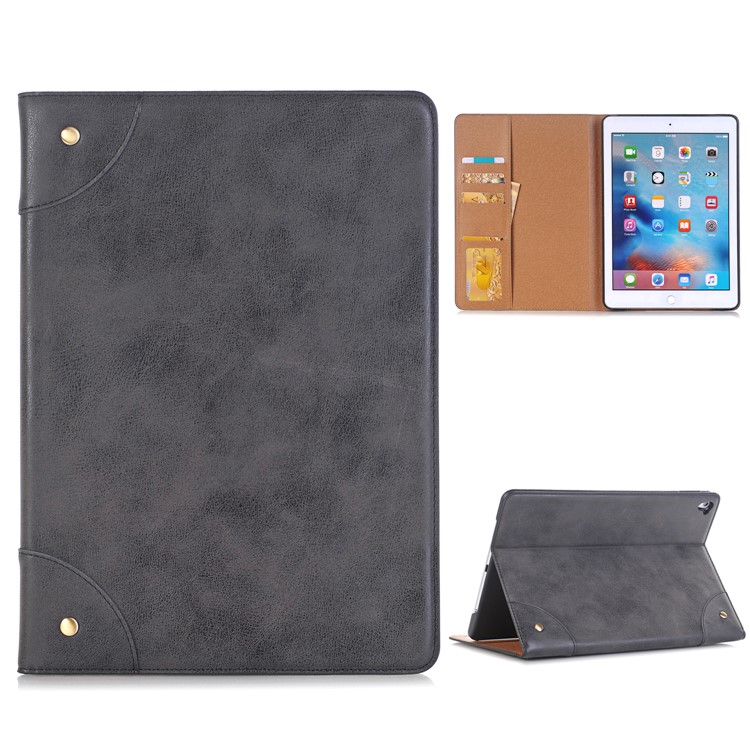 Vintage Crazy Horse Leather Stand Wallet Protection Case for iPad Pro 9.7 inch (2016) - Black-1