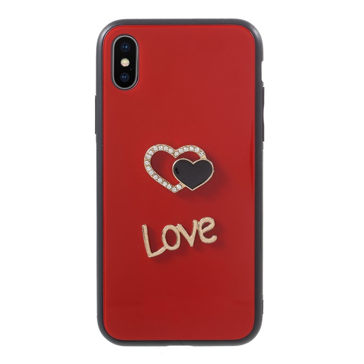 

3D Сердца И LOVE Узор Закаленное Стекло Назад + Мягкий Чехол Для Очков TPU Для Iphone X - Красный
