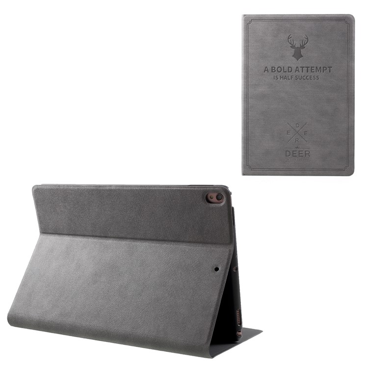 

Imprint Deer and Quote PU Leather Stand Flip Cover for iPad Pro 10.5-inch (2017) - Grey