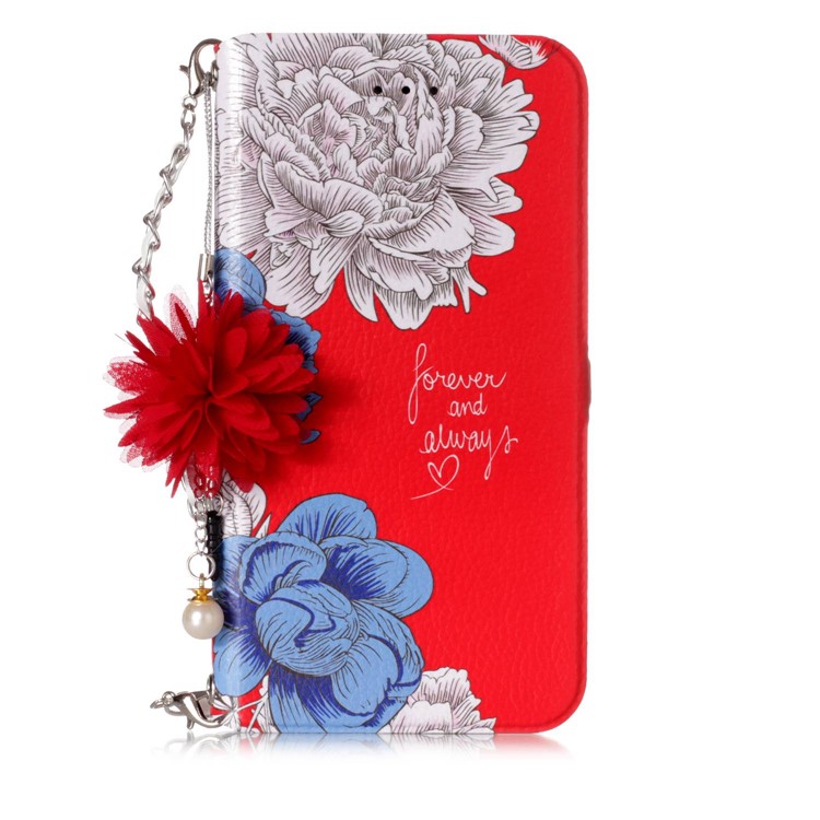 Flower Pattern PU Leather Card Holder Phone Case + Metal Chain for iPhone 8 Plus/7 Plus 5.5 inch - Forever and Always Love-2