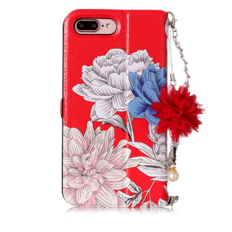 Flower Pattern PU Leather Card Holder Phone Case + Metal Chain for iPhone 8 Plus/7 Plus 5.5 inch - Forever and Always Love-3