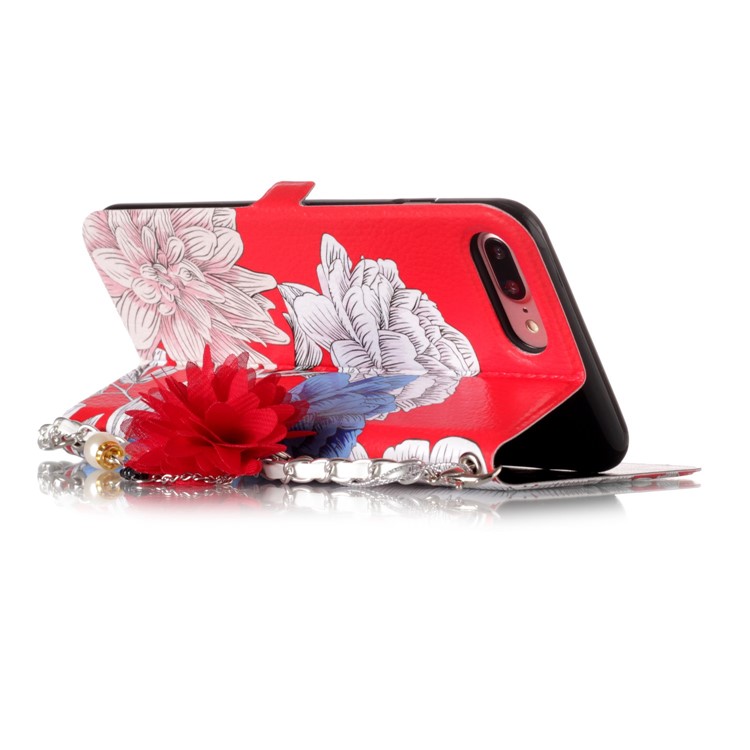 Flower Pattern PU Leather Card Holder Phone Case + Metal Chain for iPhone 8 Plus/7 Plus 5.5 inch - Forever and Always Love-4