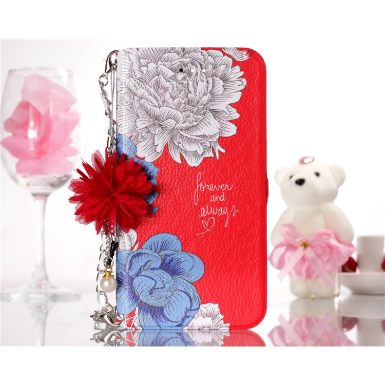 Flower Pattern PU Leather Card Holder Phone Case + Metal Chain for iPhone 8 Plus/7 Plus 5.5 inch - Forever and Always Love-6