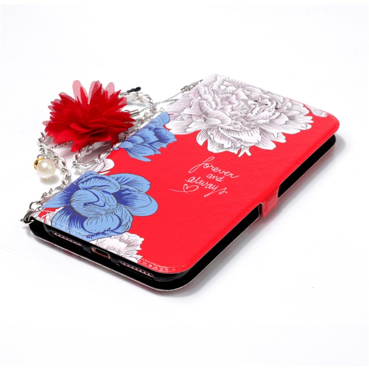 Flower Pattern PU Leather Card Holder Phone Case + Metal Chain for iPhone 8 Plus/7 Plus 5.5 inch - Forever and Always Love-7