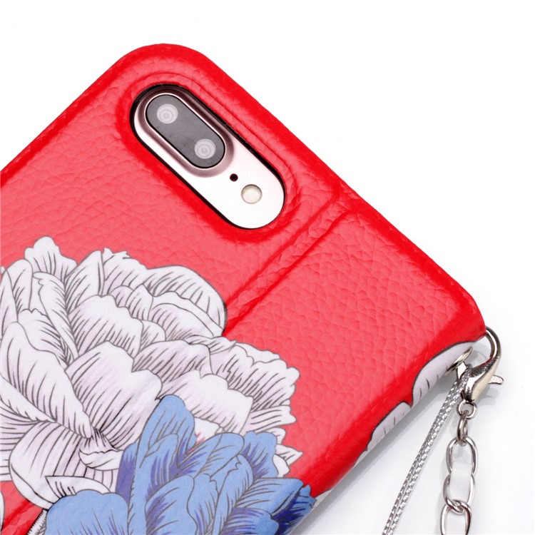 Flower Pattern PU Leather Card Holder Phone Case + Metal Chain for iPhone 8 Plus/7 Plus 5.5 inch - Forever and Always Love-8