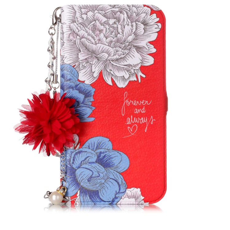 Flower Pattern PU Leather Card Holder Phone Case + Metal Chain for iPhone X - Forever and Always Love-2