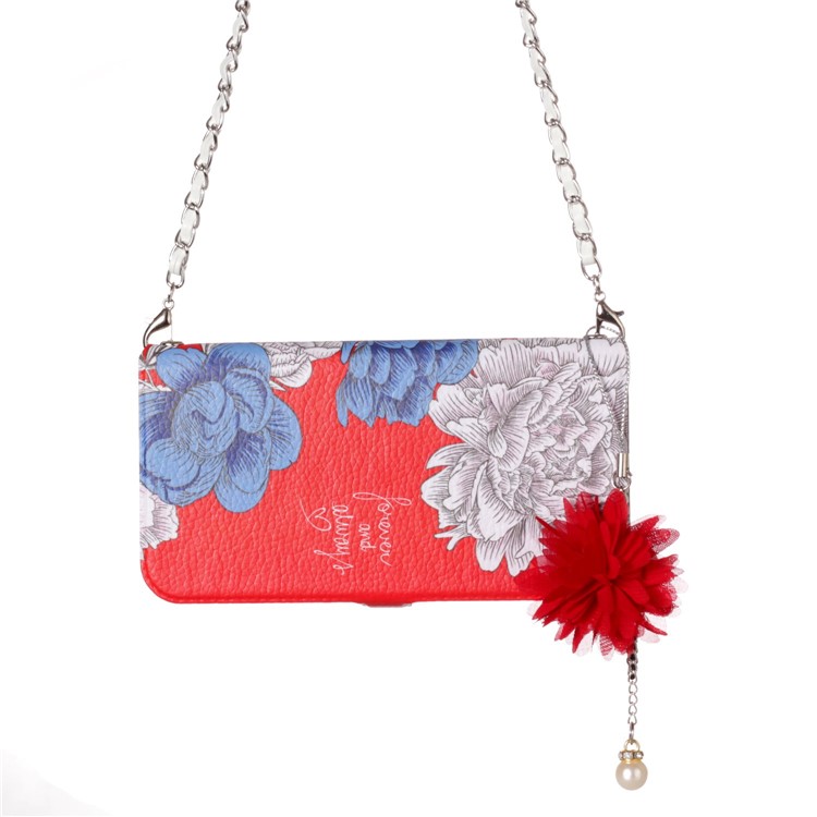 Flower Pattern PU Leather Card Holder Phone Case + Metal Chain for iPhone X - Forever and Always Love-5