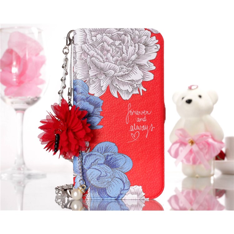 Flower Pattern PU Leather Card Holder Phone Case + Metal Chain for iPhone X - Forever and Always Love-6