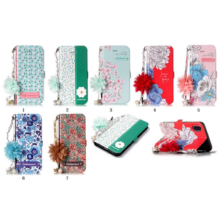Flower Pattern PU Leather Card Holder Phone Case + Metal Chain for iPhone X - Forever and Always Love-9