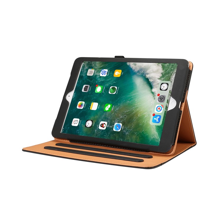For iPad 9.7-inch (2018) / (2017) Business Style Card Holder Stand PU Leather Smart Case - Black-6