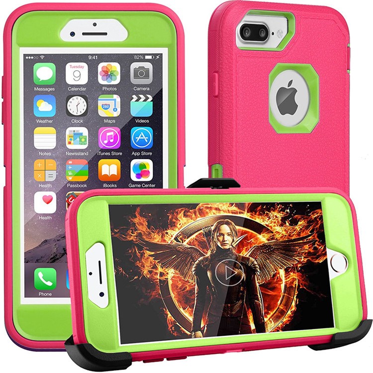 

Heavy Duty Rugged PC + Silicone Hybrid Phone Shell with Belt Clip Kickstand for iPhone 8 Plus / 7 Plus / 6s Plus / 6 Plus - Green + Rose