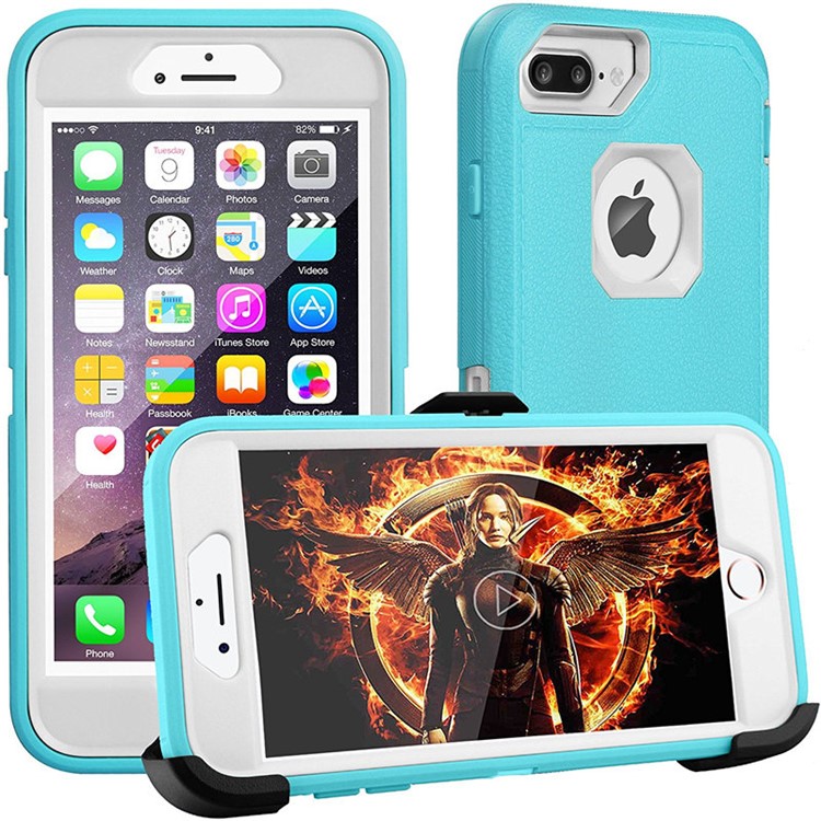 

Heavy Duty Rugged PC + Silicone Hybrid Phone Casing with Belt Clip Kickstand for iPhone 8 Plus / 7 Plus / 6s Plus / 6 Plus - White + Blue