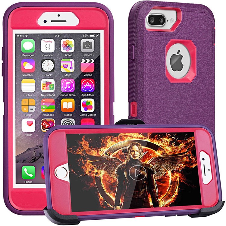 

Belt Clip Kickstand Heavy Duty Rugged PC + Silicone Hybrid Mobile Phone Cover for iPhone 8 Plus / 7 Plus / 6s Plus / 6 Plus - Rose + Purple