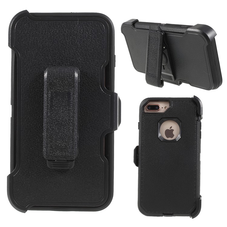 Heavy Duty Rugged PC + Silicone Hybrid Belt Clip Kickstand Case for iPhone 8 Plus / 7 Plus / 6s Plus / 6 Plus - Black-1