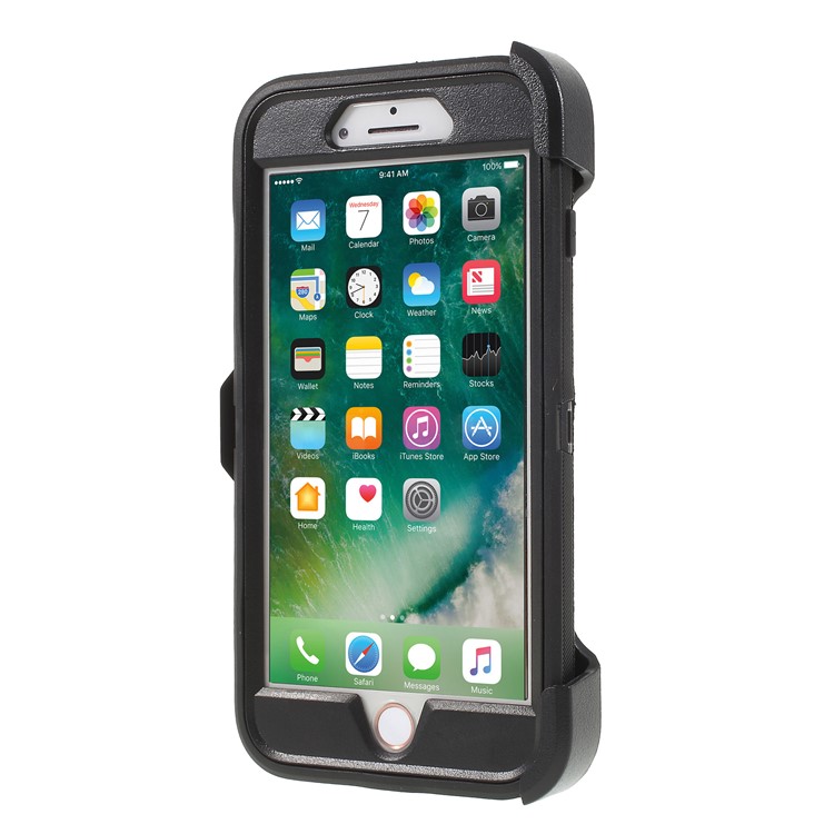 Heavy Duty Rugged PC + Silicone Hybrid Belt Clip Kickstand Case for iPhone 8 Plus / 7 Plus / 6s Plus / 6 Plus - Black-3