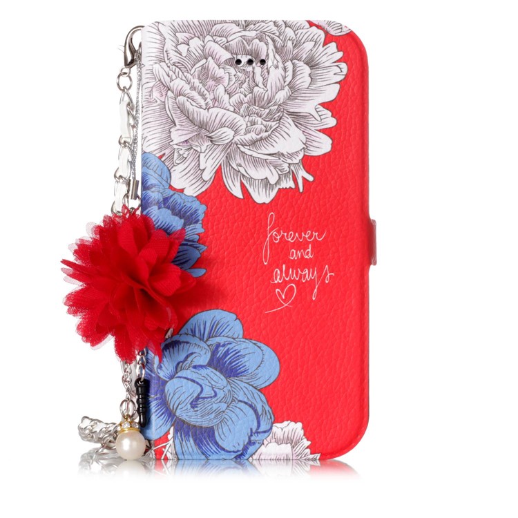 Flower Pattern PU Leather Card Holder Phone Case + Metal Chain for iPhone 8/7 4.7 inch - Forever and Always Love-2