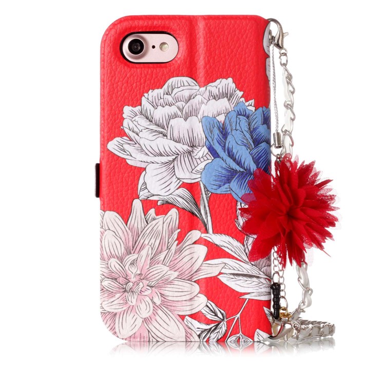 Flower Pattern PU Leather Card Holder Phone Case + Metal Chain for iPhone 8/7 4.7 inch - Forever and Always Love-3