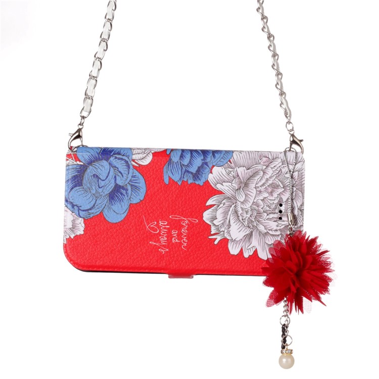 Flower Pattern PU Leather Card Holder Phone Case + Metal Chain for iPhone 8/7 4.7 inch - Forever and Always Love-5