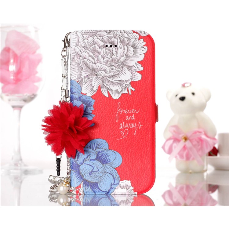 Flower Pattern PU Leather Card Holder Phone Case + Metal Chain for iPhone 8/7 4.7 inch - Forever and Always Love-6