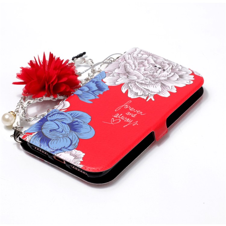 Flower Pattern PU Leather Card Holder Phone Case + Metal Chain for iPhone 8/7 4.7 inch - Forever and Always Love-7