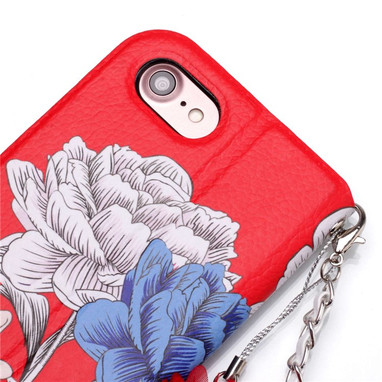 Flower Pattern PU Leather Card Holder Phone Case + Metal Chain for iPhone 8/7 4.7 inch - Forever and Always Love-8
