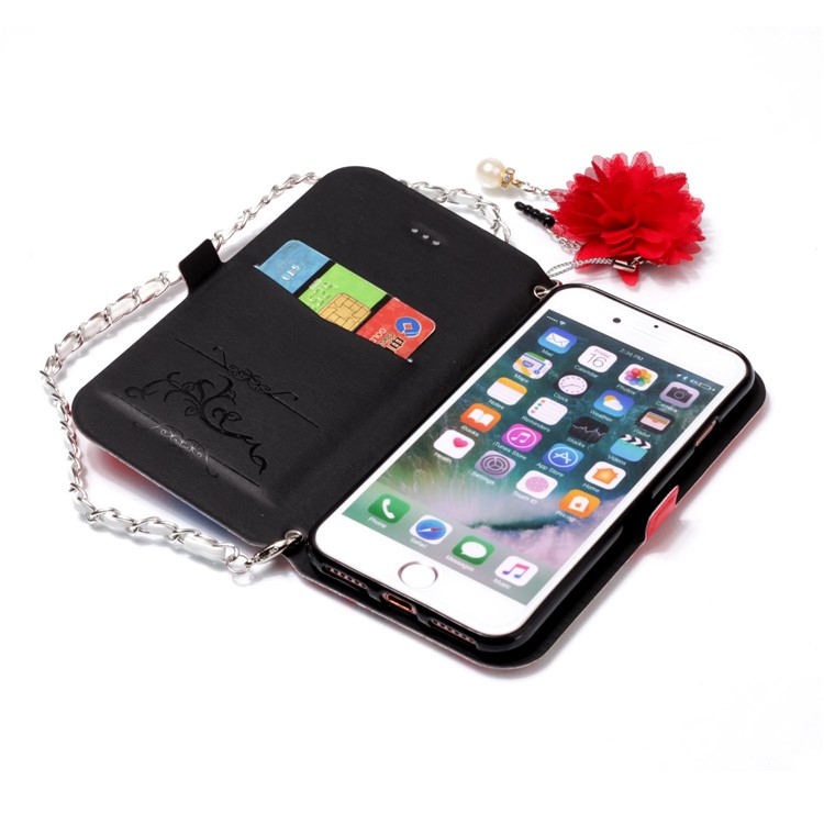 Flower Pattern PU Leather Card Holder Phone Case + Metal Chain for iPhone 8/7 4.7 inch - Forever and Always Love-9