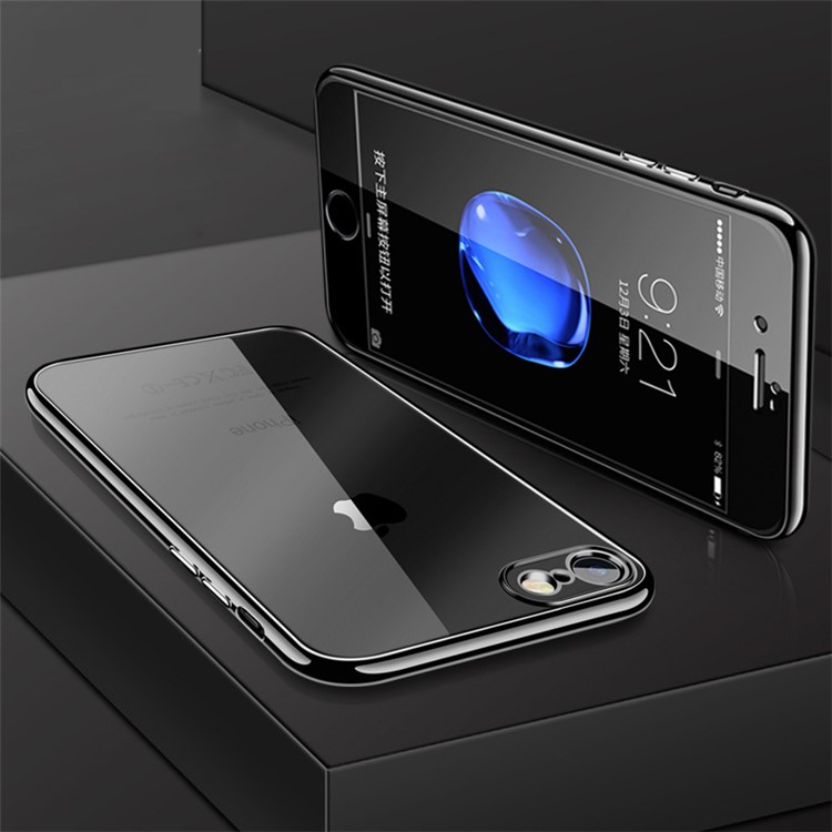 All-wrapped Electroplated Gel TPU Case with Tempered Glass Film for iPhone 8/7 4.7 inch - Black-1