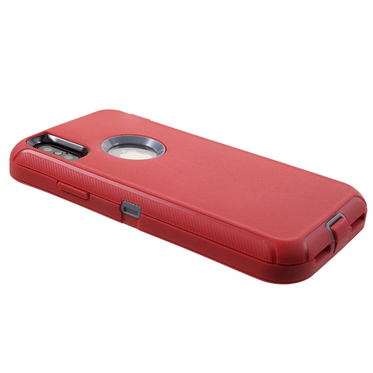 Detachable Shockproof Drop-proof Dust-proof PC + Silicone Hybrid Case for iPhone X - Grey / Red-2