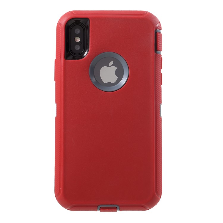 Detachable Shockproof Drop-proof Dust-proof PC + Silicone Hybrid Case for iPhone X - Grey / Red-3