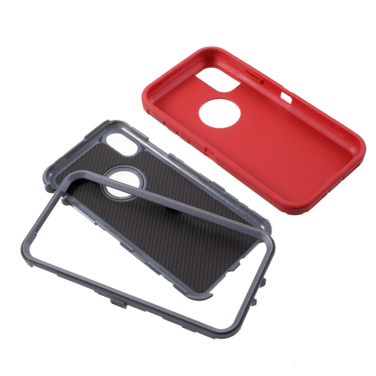 Detachable Shockproof Drop-proof Dust-proof PC + Silicone Hybrid Case for iPhone X - Grey / Red-5