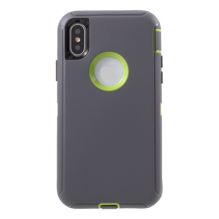 3-piece Shockproof Drop-proof Dust-proof Hybrid Case for iPhone X (Plastic + Silicone) - Green / Black-2