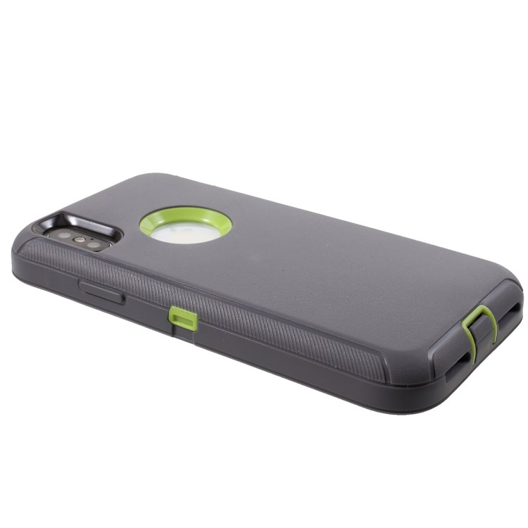 3-piece Shockproof Drop-proof Dust-proof Hybrid Case for iPhone X (Plastic + Silicone) - Green / Black-3