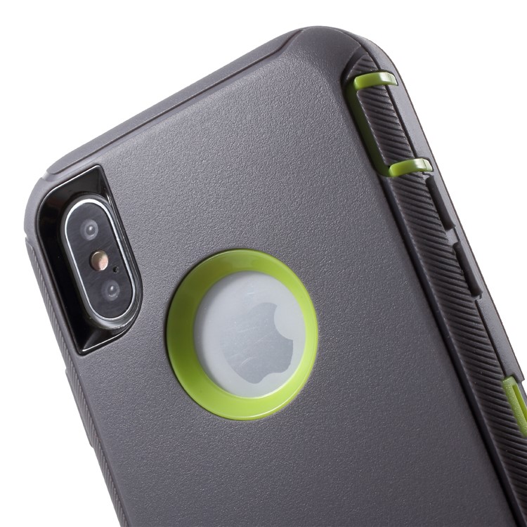 3-piece Shockproof Drop-proof Dust-proof Hybrid Case for iPhone X (Plastic + Silicone) - Green / Black-4