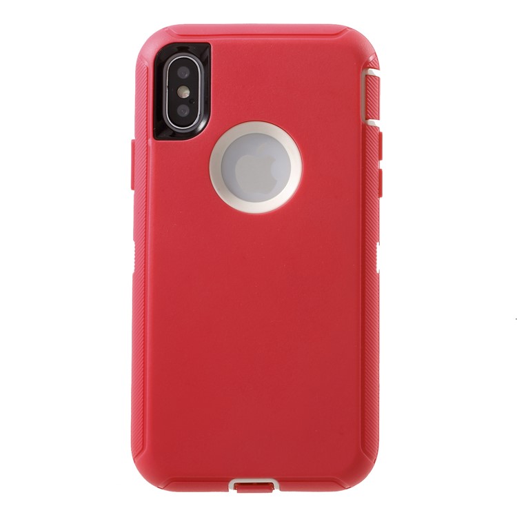 

3-piece Shockproof Drop-proof Dust-proof Plastic + Silicone Hybrid Case Mobile Accessory for iPhone XS/X 5.8-inch - White / Red, iPhone XS 5.8 inch
