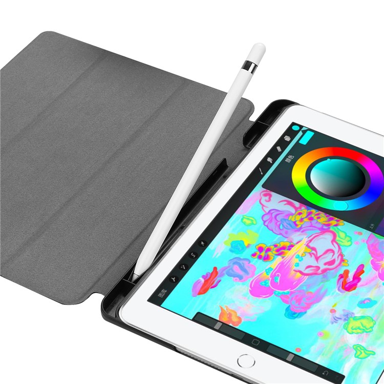 Tri-fold Stand Smart Leather Tablet Case with Pen Slot for iPad 9.7-inch (2018) / 9.7-inch (2017) - Black-7