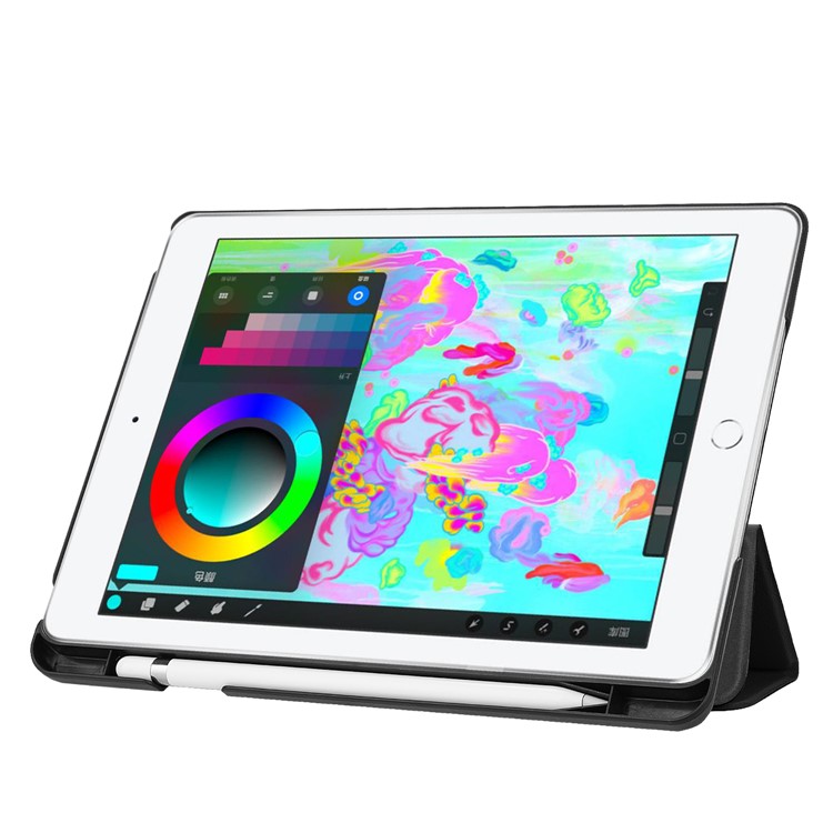 Tri-fold Stand Smart Leather Tablet Case with Pen Slot for iPad 9.7-inch (2018) / 9.7-inch (2017) - Black-8