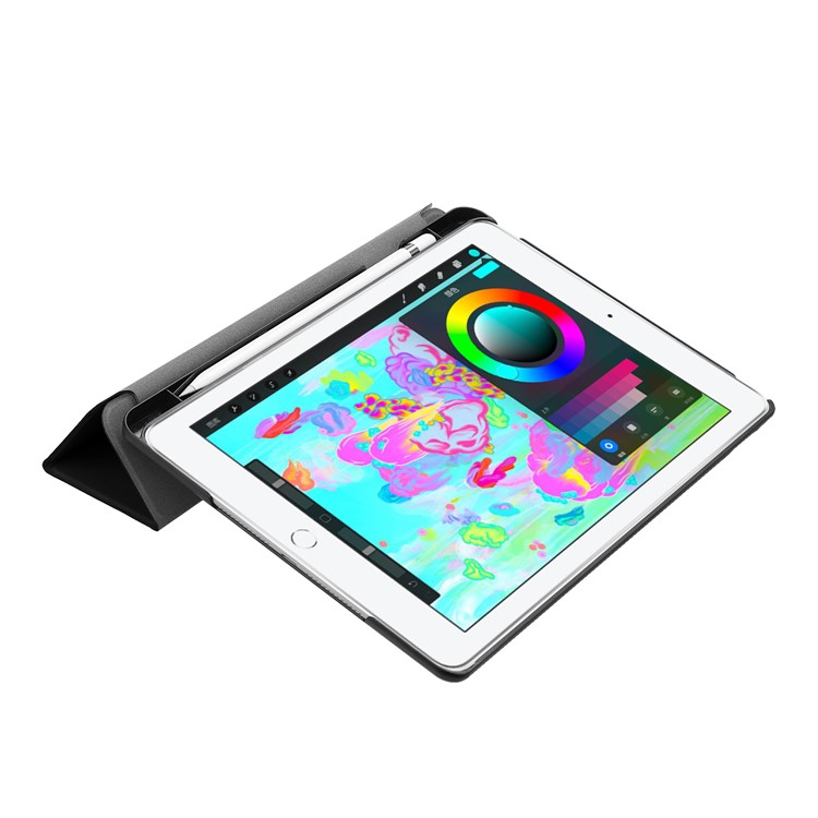 Tri-fold Stand Smart Leather Tablet Case with Pen Slot for iPad 9.7-inch (2018) / 9.7-inch (2017) - Black-9