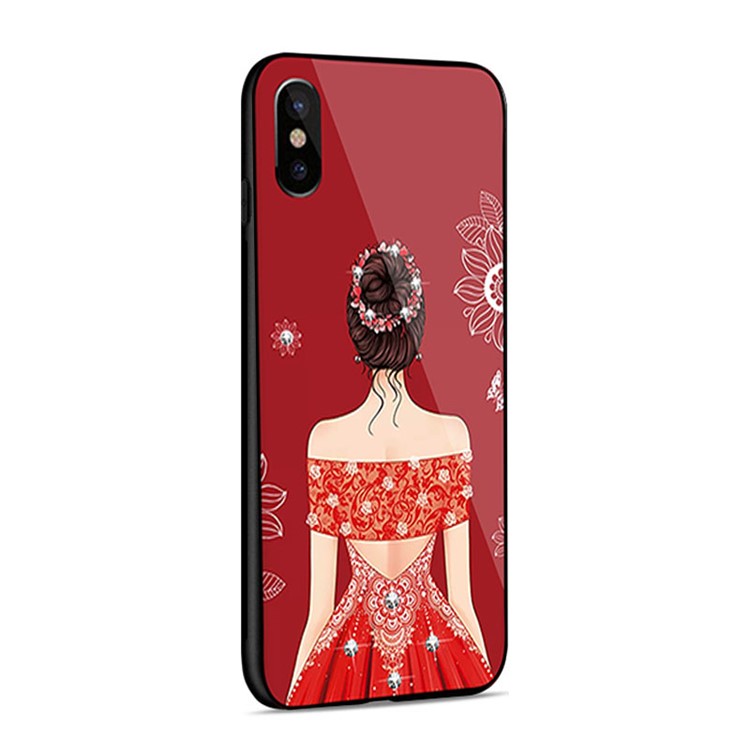 NXE Wedding Dress Pattern Rhinestone 9H Glass + PC + TPU Hybrid Case for iPhone X - Style 1-3