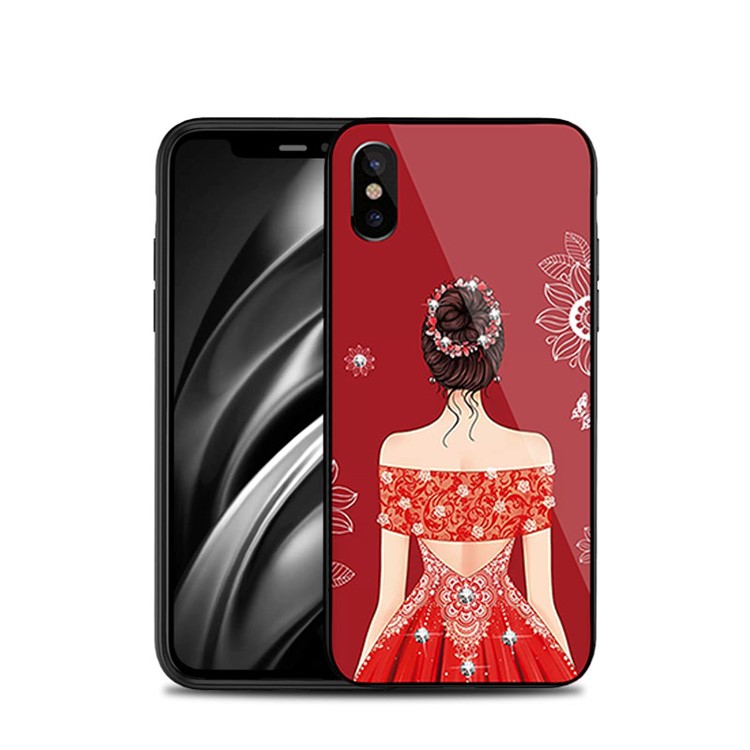 NXE Wedding Dress Pattern Rhinestone 9H Glass + PC + TPU Hybrid Case for iPhone X - Style 1-4