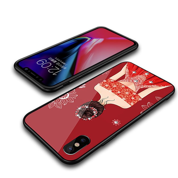 NXE Wedding Dress Pattern Rhinestone 9H Glass + PC + TPU Hybrid Case for iPhone X - Style 1-5