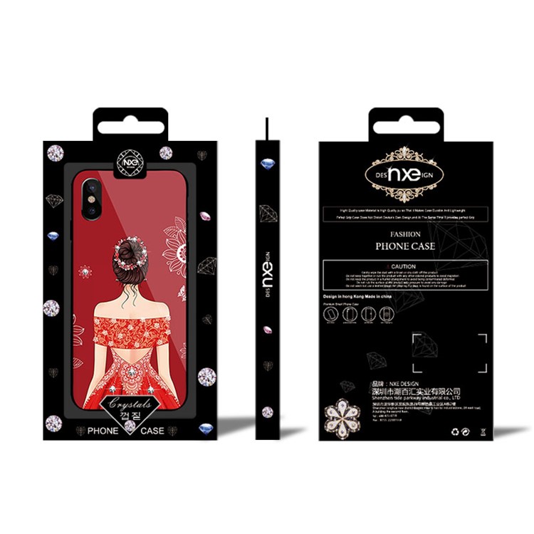 NXE Wedding Dress Pattern Rhinestone 9H Glass + PC + TPU Hybrid Case for iPhone X - Style 1-6