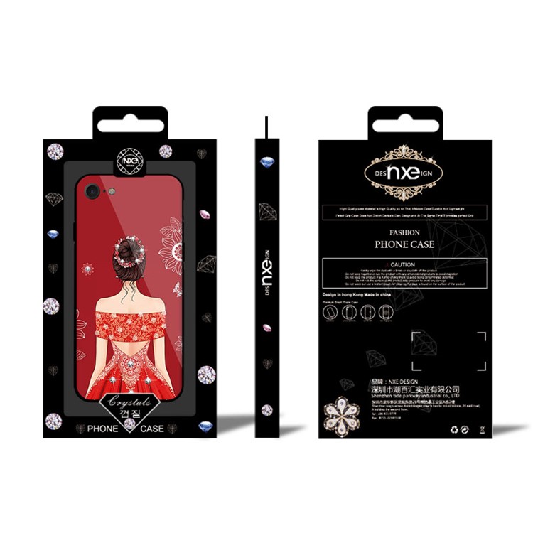 NXE Wedding Dress Pattern Printing Rhinestone Decor Glass + PC + TPU Hybrid Case for iPhone 8/7 4.7inch - Style 1-6