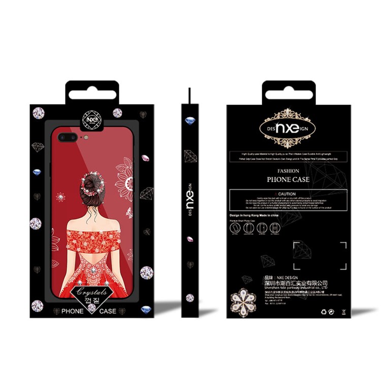 NXE Wedding Dress Pattern Printing Rhinestone Decor Glass + PC + TPU Hybrid Case for iPhone 8 Plus/7 Plus 5.5 inch - Style 1-6