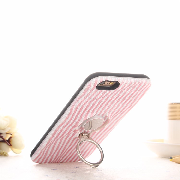 Striped Pattern Embossment TPU + PC Hybrid Magnetic Ring Holder Kickstand Mobile Phone Case for iPhone 6s/6 4.7-inch - Pink-2