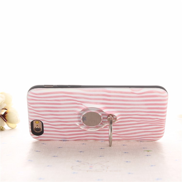 Striped Pattern Embossment TPU + PC Hybrid Magnetic Ring Holder Kickstand Mobile Phone Case for iPhone 6s/6 4.7-inch - Pink-3