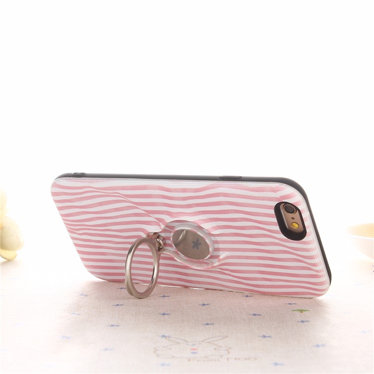 Striped Pattern Embossment TPU + PC Hybrid Magnetic Ring Holder Kickstand Mobile Phone Case for iPhone 6s/6 4.7-inch - Pink-4