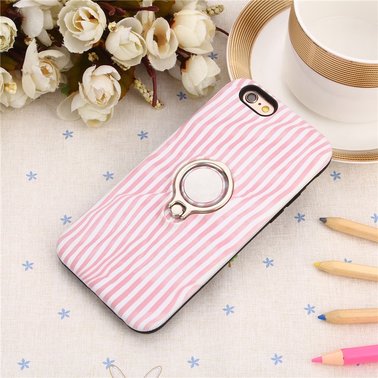 Striped Pattern Embossment TPU + PC Hybrid Magnetic Ring Holder Kickstand Mobile Phone Case for iPhone 6s/6 4.7-inch - Pink-5