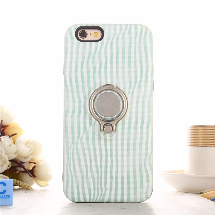 

Striped Pattern Embossment TPU + PC Hybrid Magnetic Ring Holder Kickstand Mobile Phone Cover for iPhone 6s/6 4.7-inch - Green