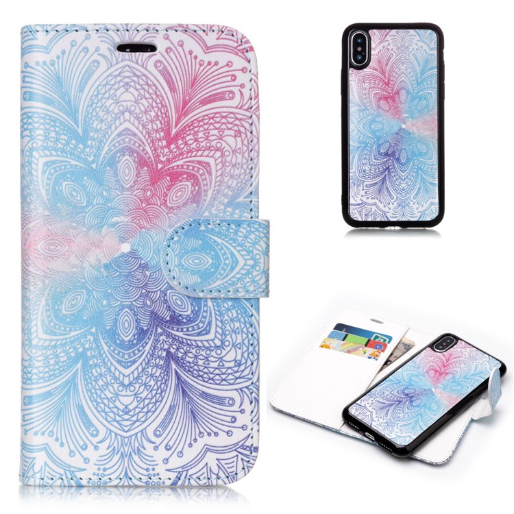 Pattern Printing Detachable 2-in-1 Wallet Leather Phone Case for iPhone X - Symmetry Pattern-1